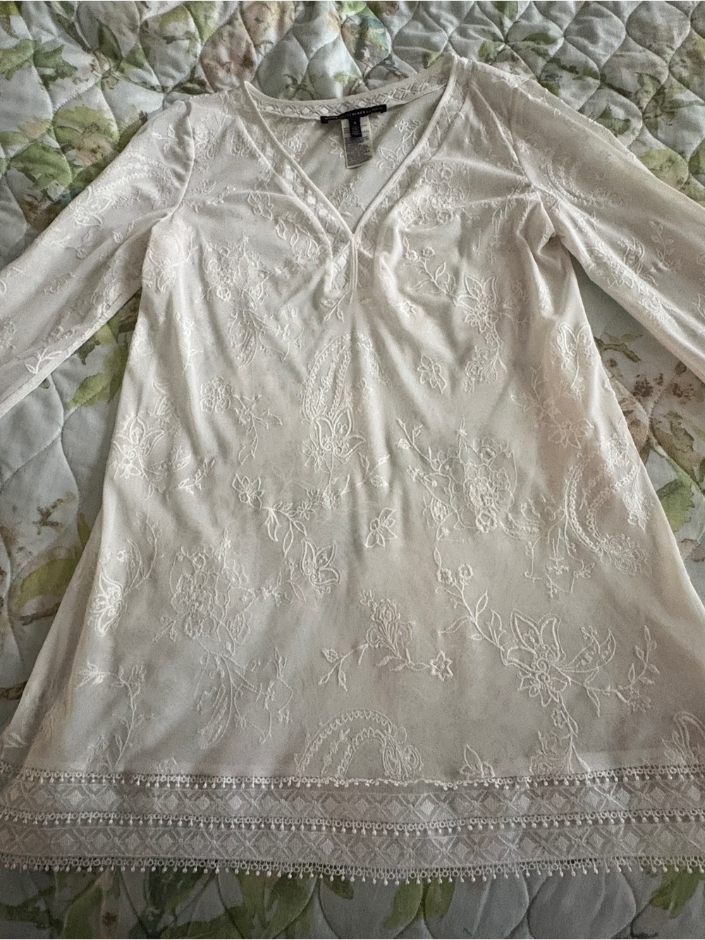 WHBM White Embroidered Mesh Boho Tunic Top Size Small CottageCore